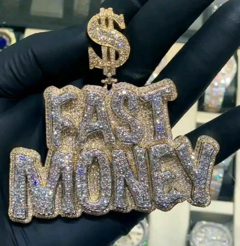 Fast Money Design Hop ciondolo in oro certificato 24 "catena di corda collana di diamanti regalo di gioielli per tuo marito