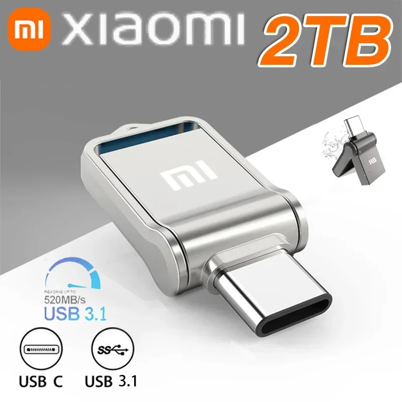 Xiaomi-金属製USBフラッシュドライブ,高速携帯電話,コンピューター相互伝送,ポータブルCタイプインターフェース,Uディスク,USB 3.1, 2テラバイト