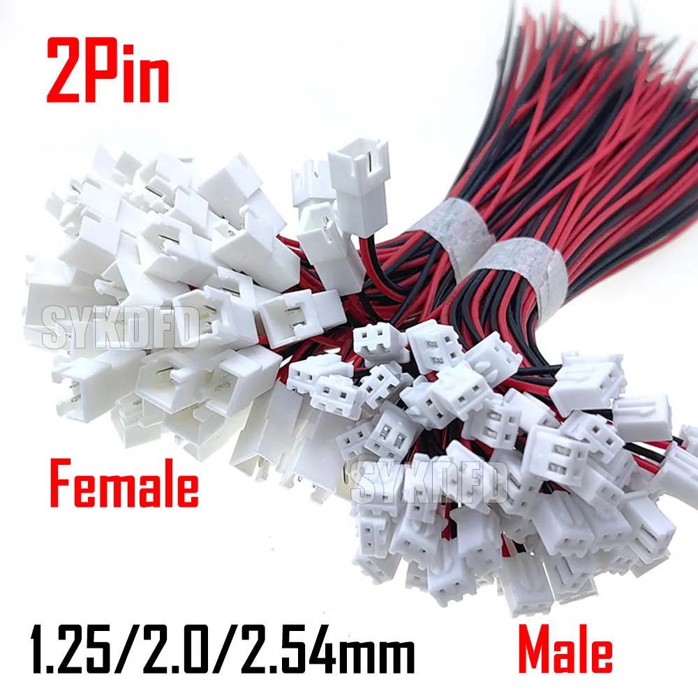 

50/100Pcs 1.25 /2.0/ 2.54mm PH/XH 2Pin 1.25mm 2.0mm 2.54mm Male Female Plug Jack Connector With 150mm Wire