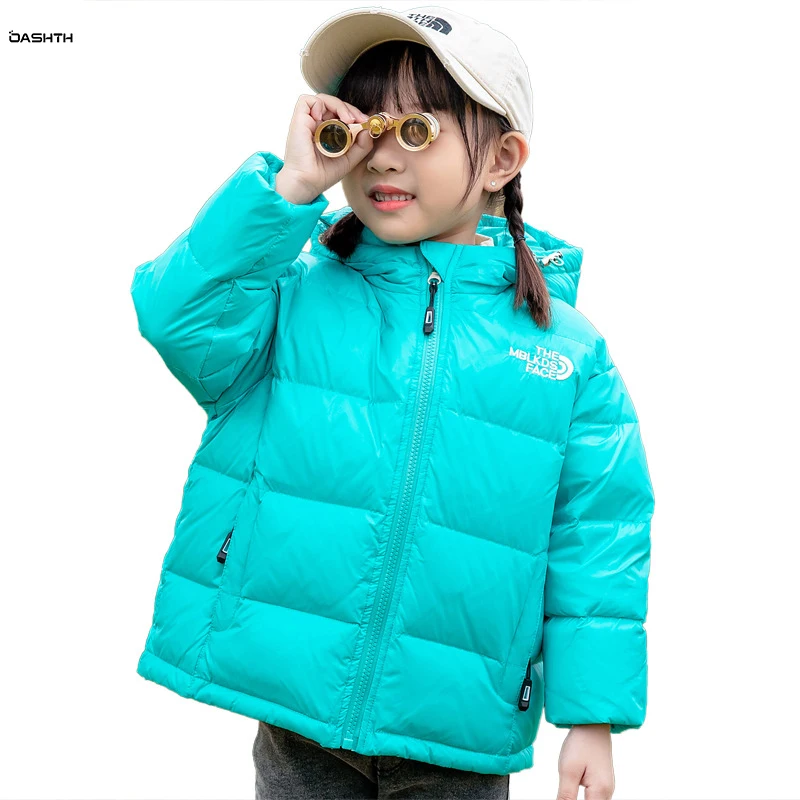 

OASHTH Girls down jacket new autumn winter boys hood thick waterproof bright children's light coat