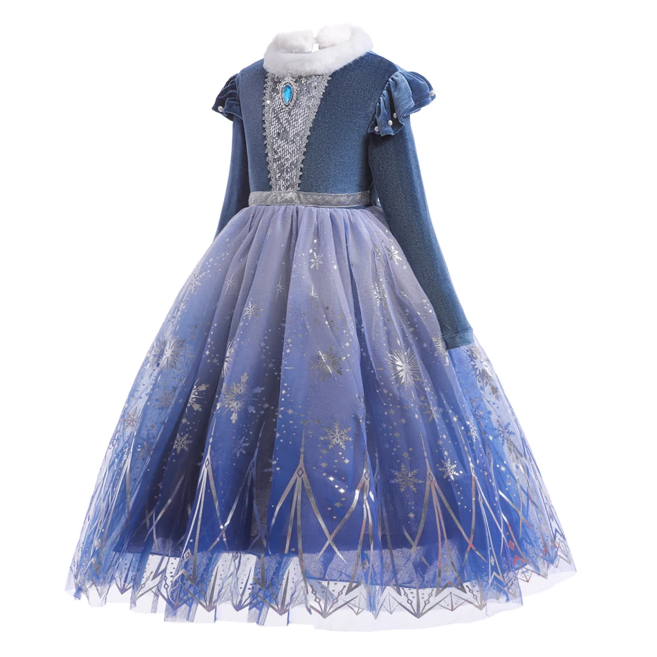 Elsa Kids Cosplay Princess Dress Snow Queen Autumn Winter Clothing Girl Carnival Birthday Party Long Sleeve Sequin Fancy Costume