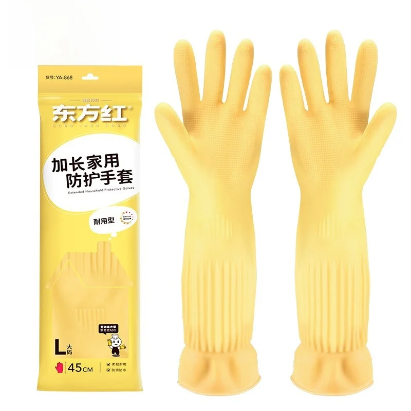 قفازات Thiened المطاطية Diwaing للنساء المطبخ الغسيل المنزلي Durabili قفازات مقاومة للماء باللون الأحمر الشرقي