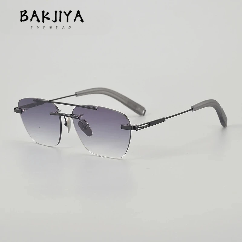 

High Quality Pure Titanium Double Bridge Square Sunglasses Classic Unisex Hip-Hop Pilot Nylon Sunscreen Rimless Sunglasses UV400