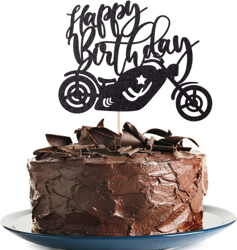 Motorcycle Car Cake Topper Fast One Kids Man Boys Happy Birthday Black Bicycle Cupcake Toppers Decoration Party Baking Supplies