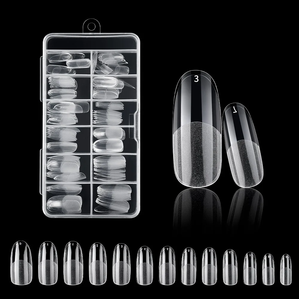 120pcs Matte Press on Fake Nails Short Full Cover Nail Tips Capsules Art Charms Accessories Transparent False Nails Set Press On