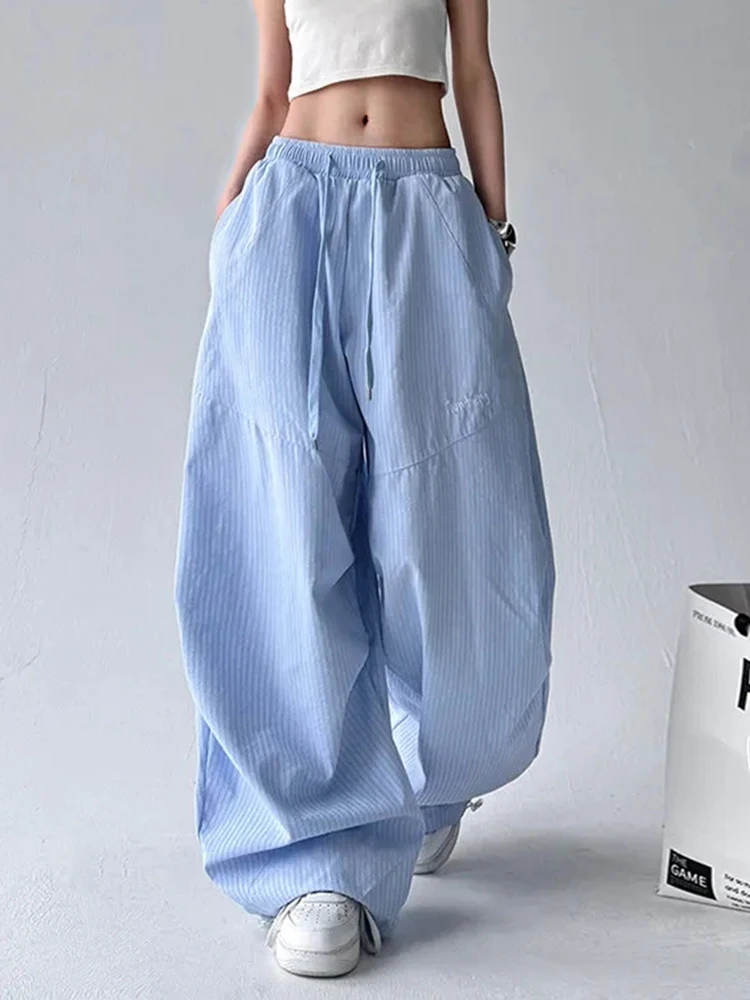 American Y2K Striped Cargo Pant Women Loose High Waist Streetwear Retro Trousers Summer Casual Harajuku Bf Hip Hop Vintage Pants