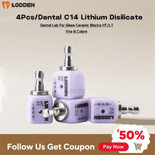 Imagen 1 del producto LODDEN 4 unids/caja disilicato de litio Dental A16 HT/LT A1/A2/A3 cerámica de vidrio con agujero para implante de carillas de porcelana CAD CAM
