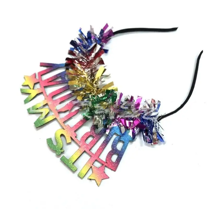 

31BF IT'S MY BIRTHDAY Hairband for Celebration Party Shinning Hairband with Tinsel