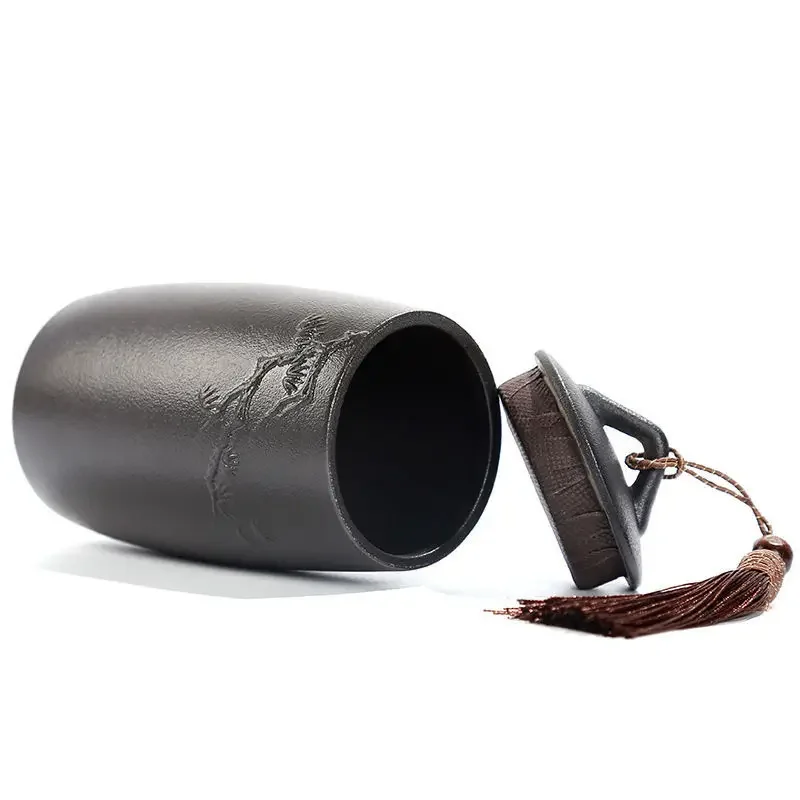 Ceramic Funeral Ashes Holder, Urn for Human Cremation, Pet Ashes Holder, Keepsake, Urns Casket, Black and White