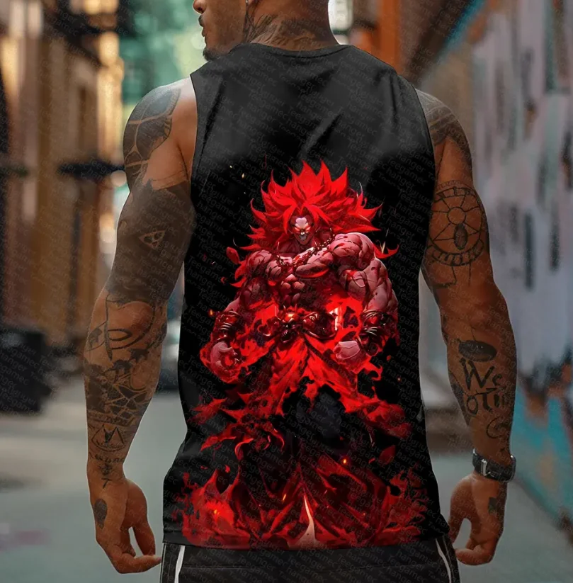 Dragon Ball Ärmellose Herrenweste, Charakterdruck, Retro-Anime-Straßenkleidung, Fitnessweste T-Shirt, Alltagskleidung