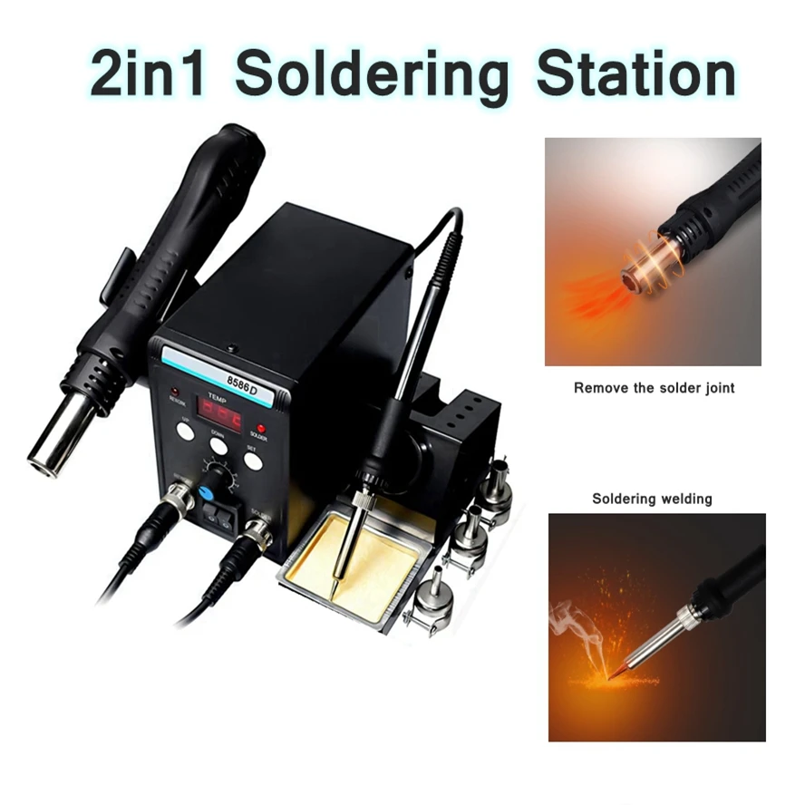Soldering Station 2IN1 Hot Air Gun Solder Station with Digital display 10-Minute Sleep Mode for SMD Rework 220V Cellphone Repair