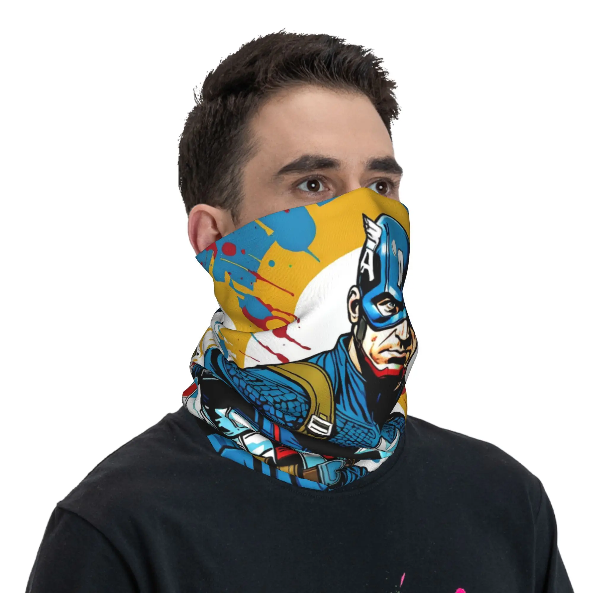 Custom Captain America Colorful Graffiti   Bandana Neck Warmer Men Women Winter Ski Tube Scarf Gaiter Anime Cartoon Face Cover