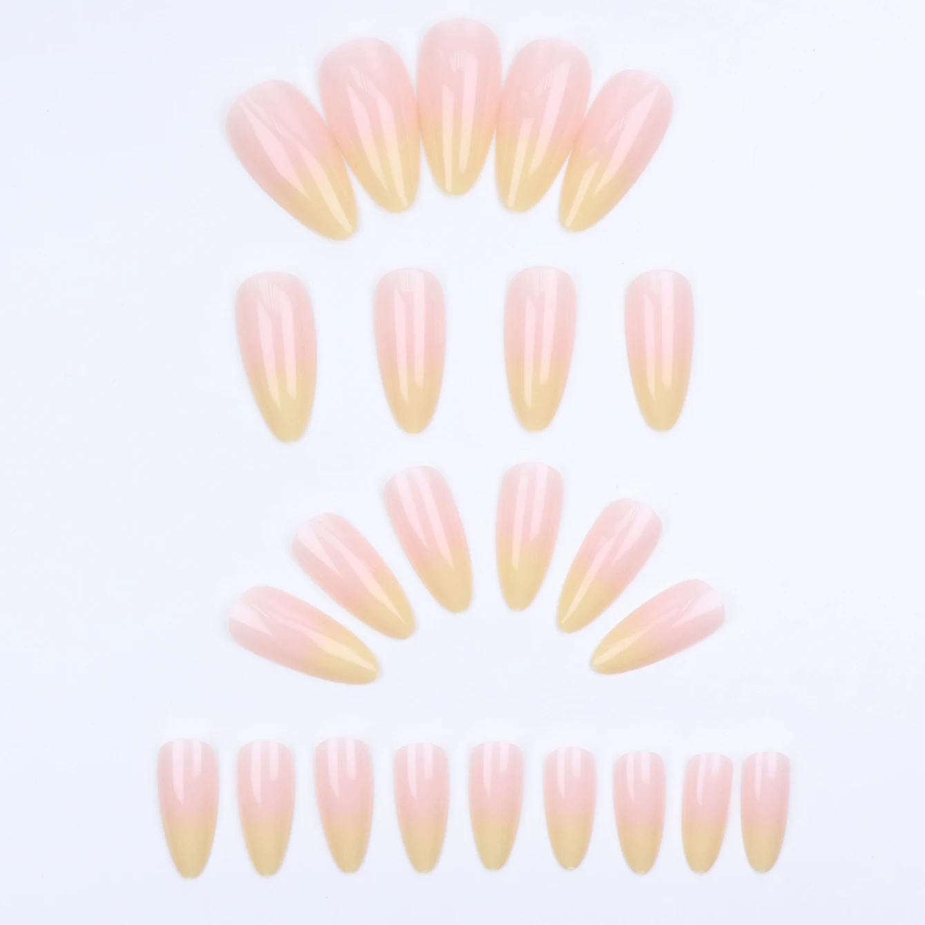 24 pezzi Migliora il tuo look con set di unghie finte con mandorla sfumata gialla 1 lima per unghie e 1 kit di adesivi per colla per unghie