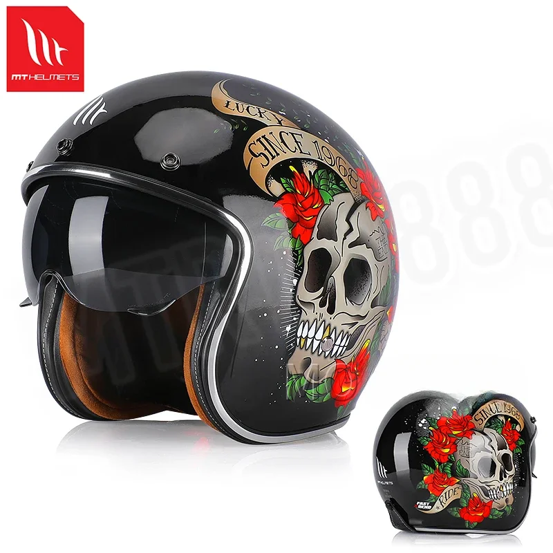 

MT Motorcycle Retro Helmet Four-quarter Three-half Helmet Safety Helmet Lightweight Men and Women Personality Electric Vehicle