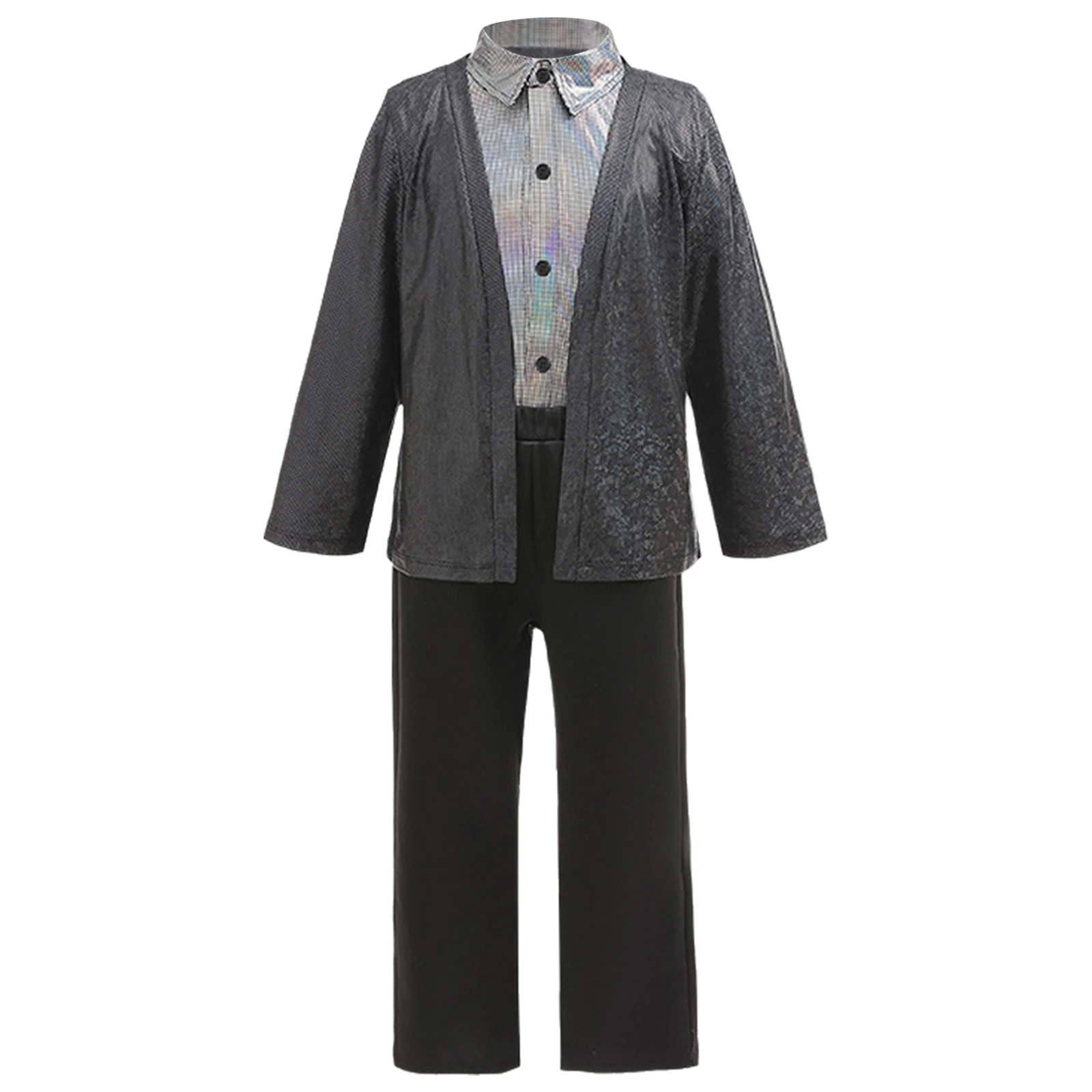 Boys Disco 3 Pieces Dance Outfit Children Formal Suit Long Sleeve Shirt Top Outwear And Long Pants Costume for Stage Performance 4