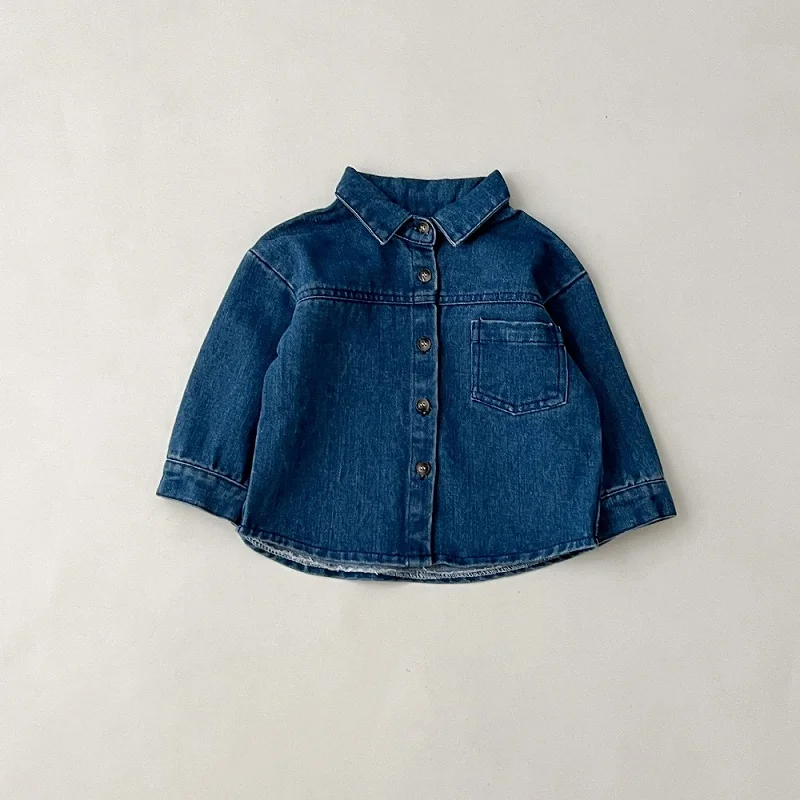 Baby clothes 2024 new children\'s long sleeved denim set, boys and girls cardigan long pants casual sports two-piece set