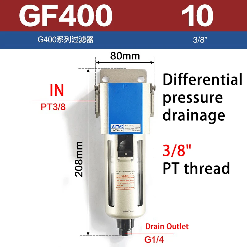 Airtac Pneumatische Filter Olie-Waterafscheider GF200-08/GF300-10/GF400-15 Origineel En Authentiek