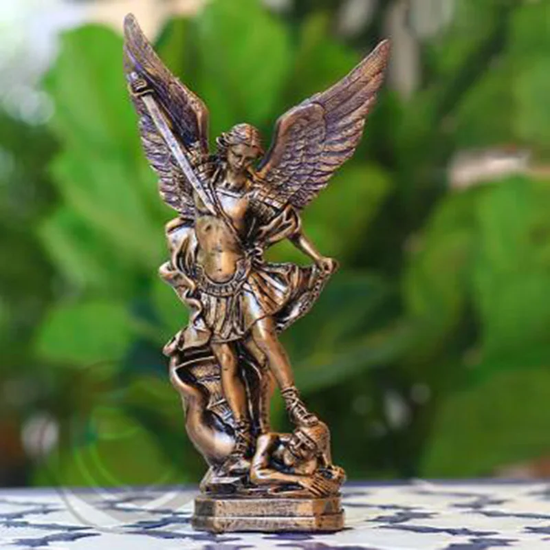 ERMAKOVA Bronze Angel and Demon Battle Statue Home Garden Resin Figurine Ornament Catholic Christmas Gifts