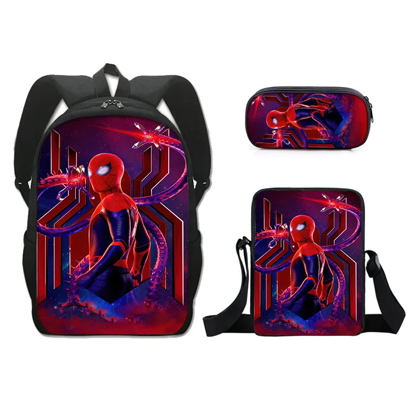 3pcs/Set 17inch New Cartoon Spiderman Primary And Secondary School Students Simple Sport Backpack Messenger Bag Pen Case Gifts