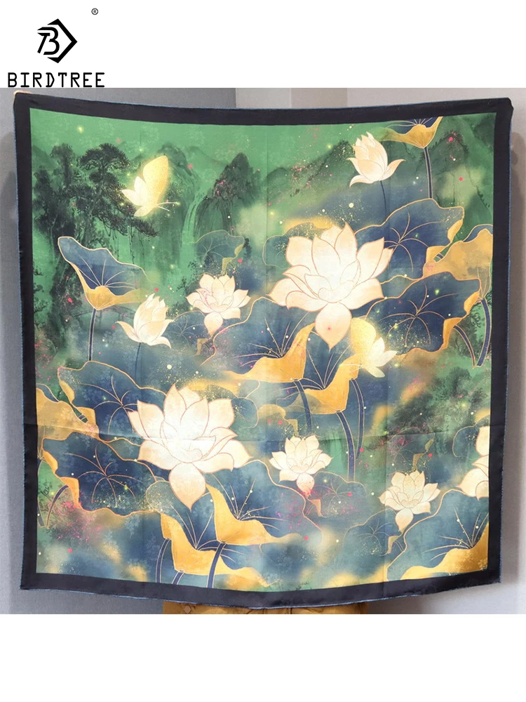 

BirdTree 100%Real Silk Scarf,Double-sided Jacquard XiangYunSha,Hand Crimping,Comfortable Mom's Gift Shawl,2024 Spring A41524QD