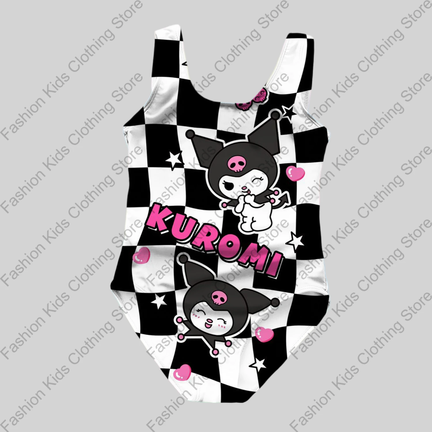 MINISO Girls Summer One-Piece Swimsuit Fashion Cartoon Cute Kuromi 3d Print Women Swimwear Girls Sleeveless Girls Swim Clothing