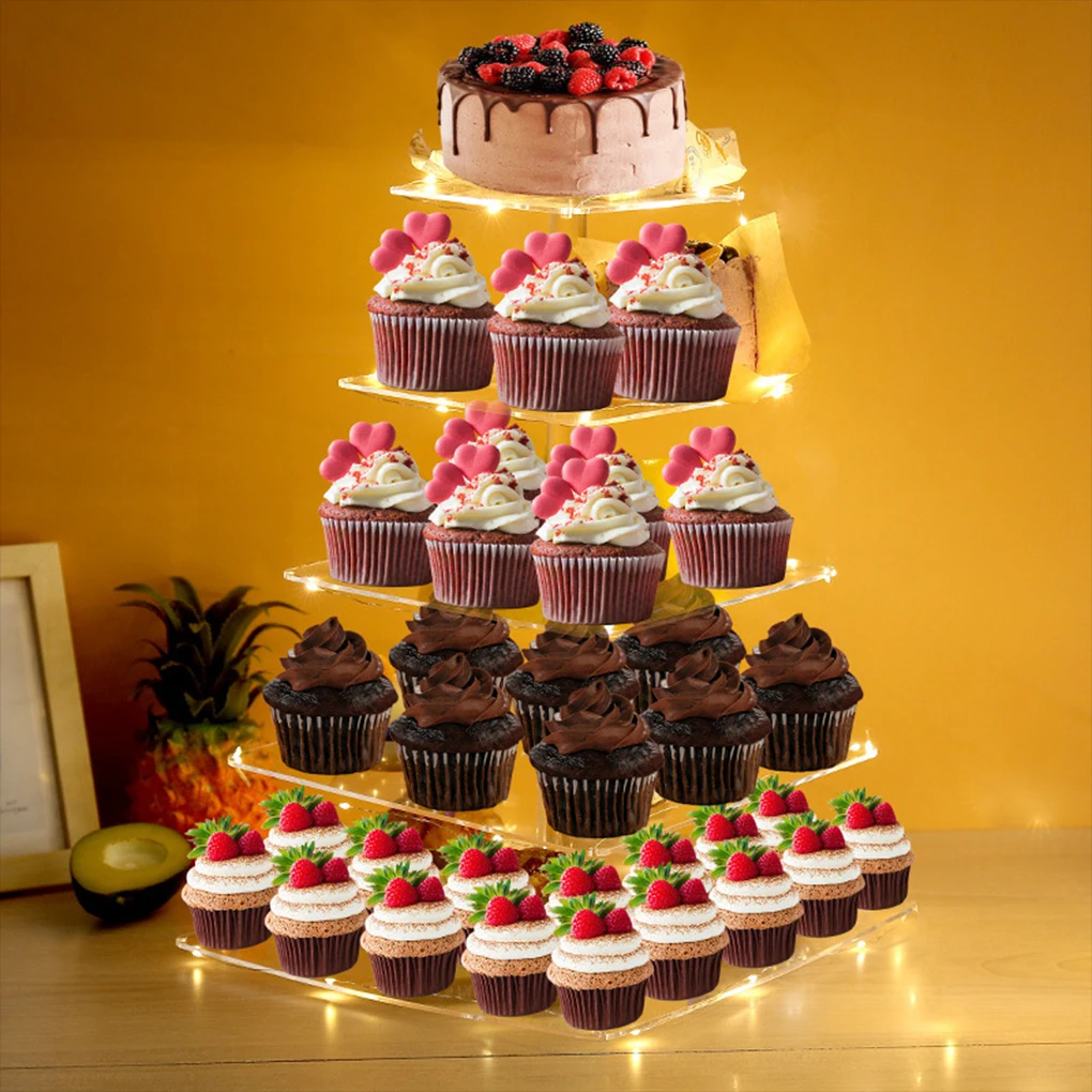 

Durable And Non-Stick Cupcake Stand Display With LED Light For Desserts Non-Toxic Acrylic Rust Proof white