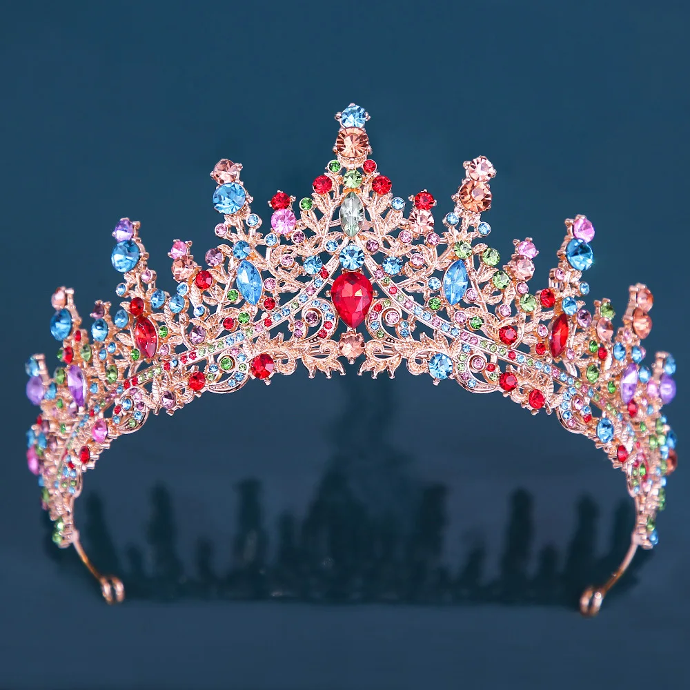 Baroque Bronze Colorful Jelly Crystal Crown Headband Royal Queen Tiaras Party Wedding Hair Accessories Rhinestone Pageant Diadem image 2