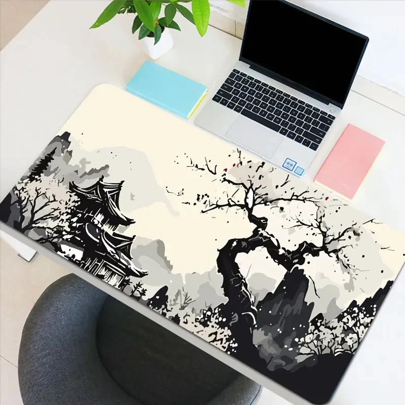 

Laptop Gaming Mouse Pad Landscape Mountain Painting Xxl Mousepad Non-Slip Rubber Base Mouse Mats Stitched Edges Keyboard Deskmat