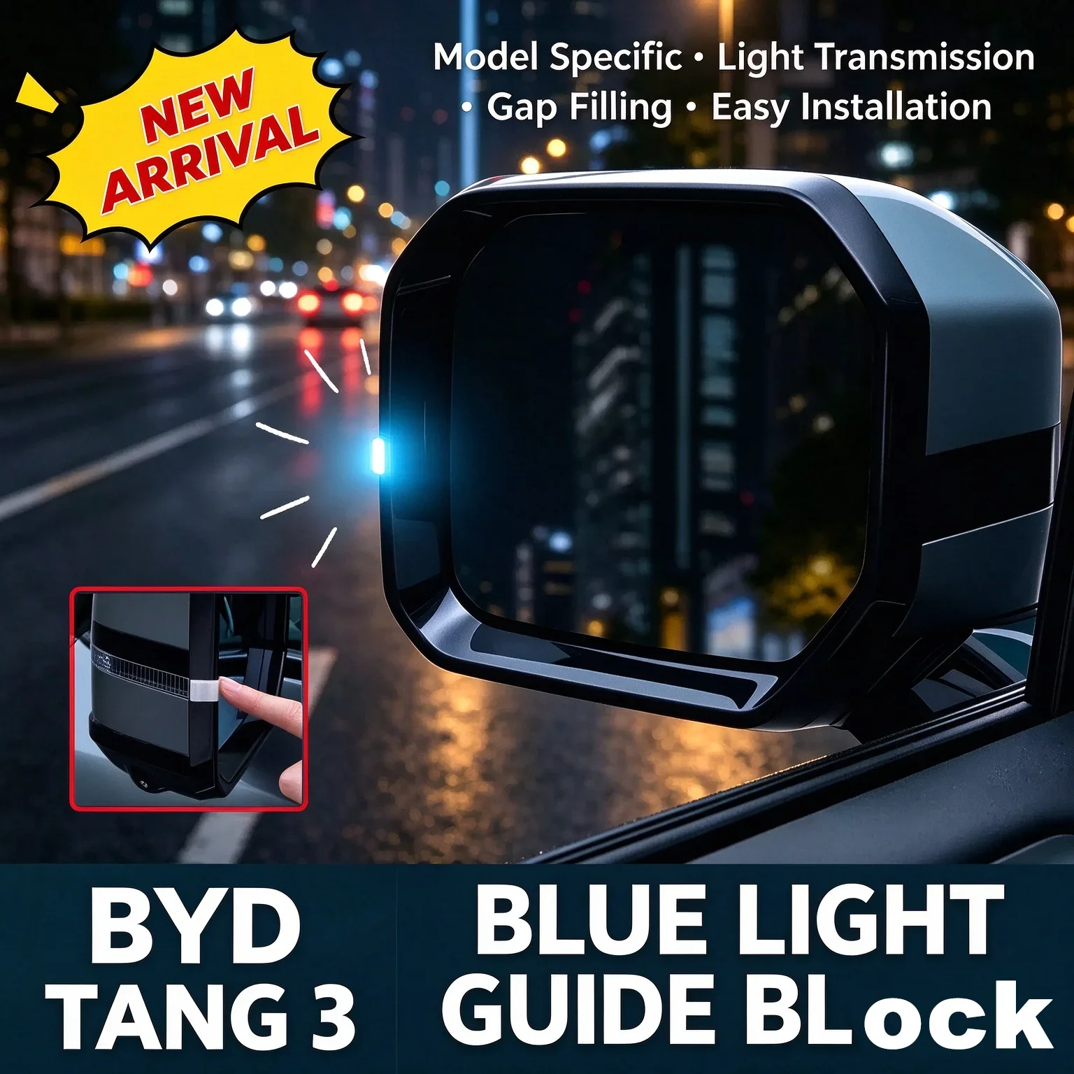Rearview Mirror Small Blue/Yellow Light Guide Block for BYD TANG3   Intelligent Driving Assist Steering Light
