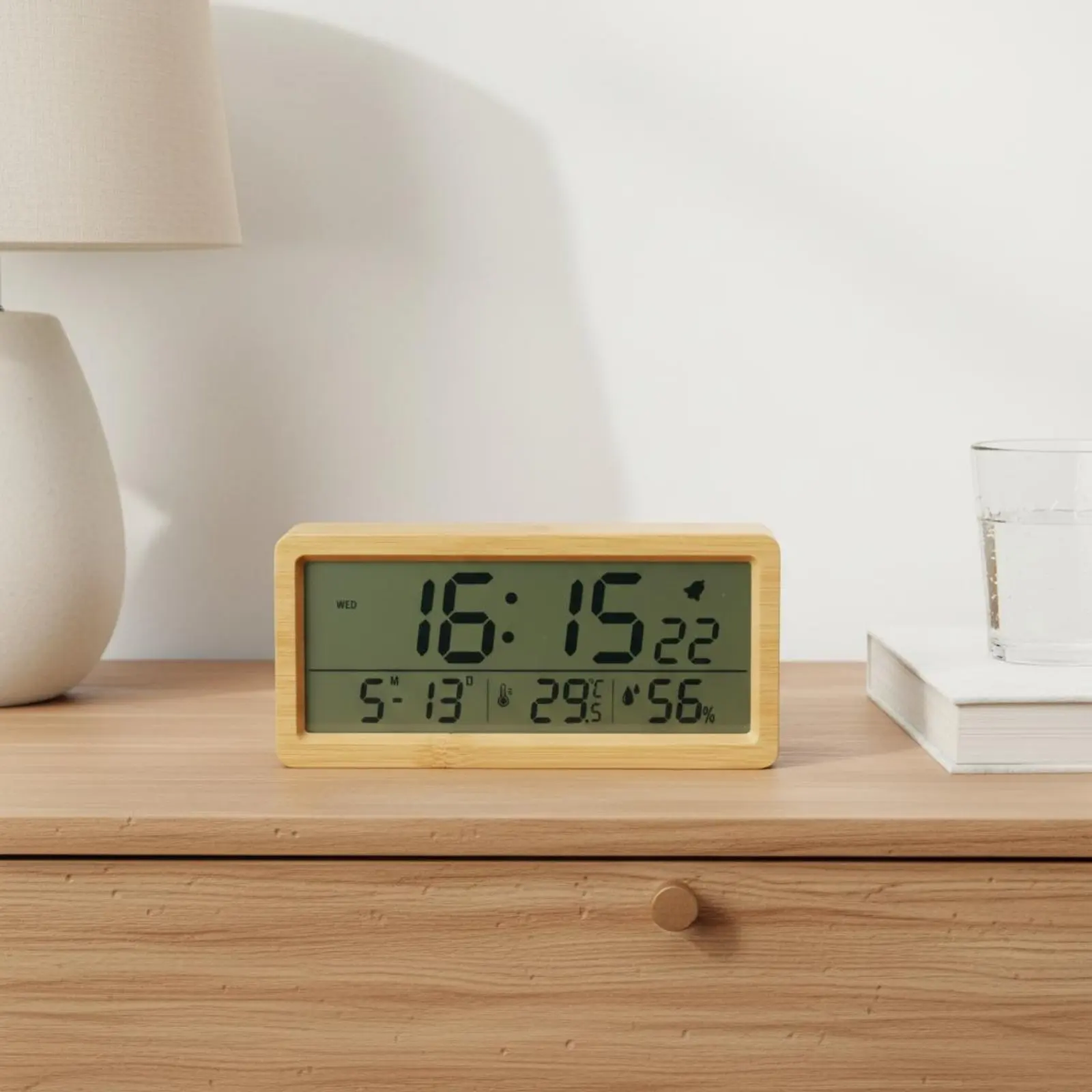 Reloj despertador de madera LCD con pantalla grande para oficina - imagen 2