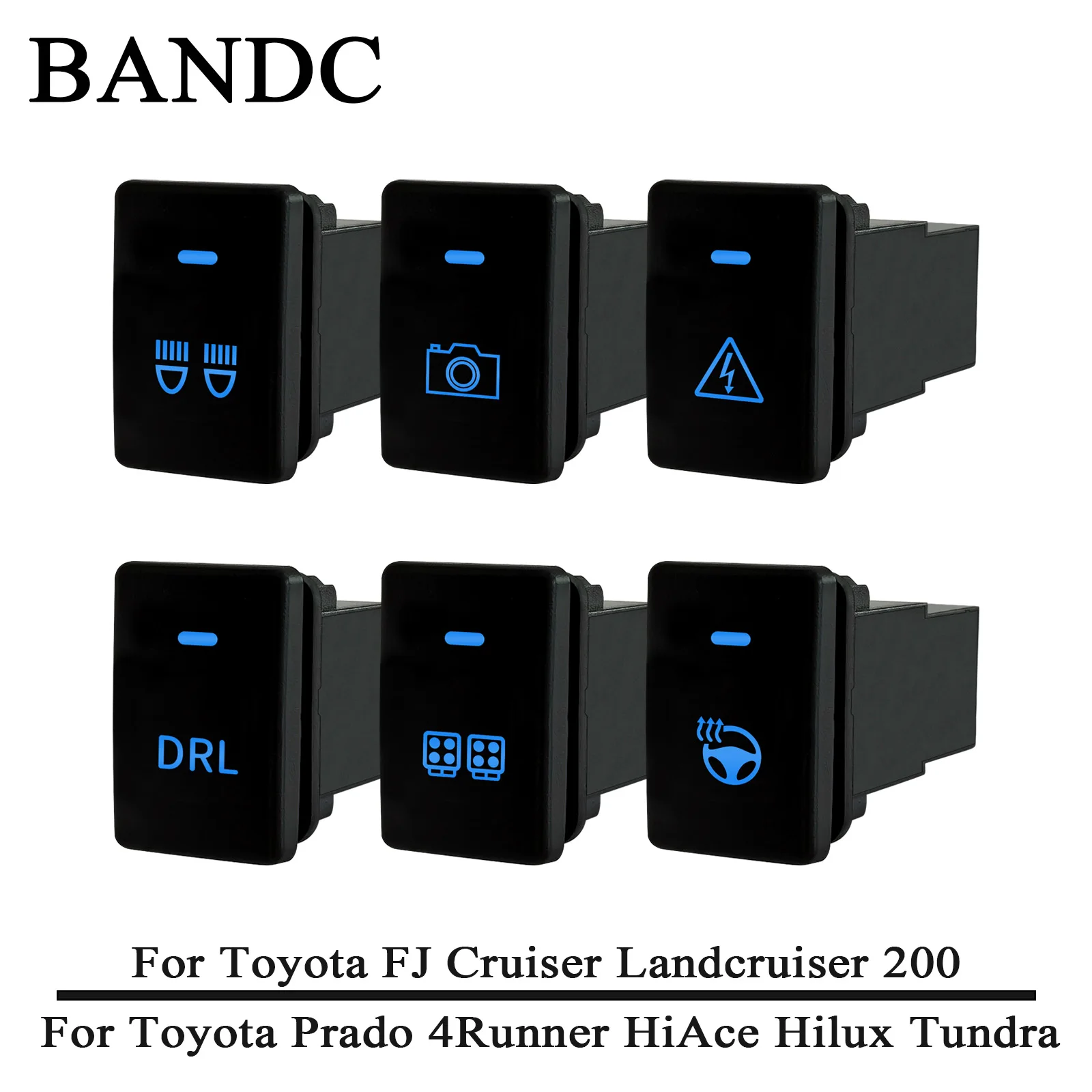 12V Car Push Switch with Connector Wire Kit Blue Backlit On-Off Button For Toyota Tacoma Tundra LC200 4Runner Prado Suzuki Jimny