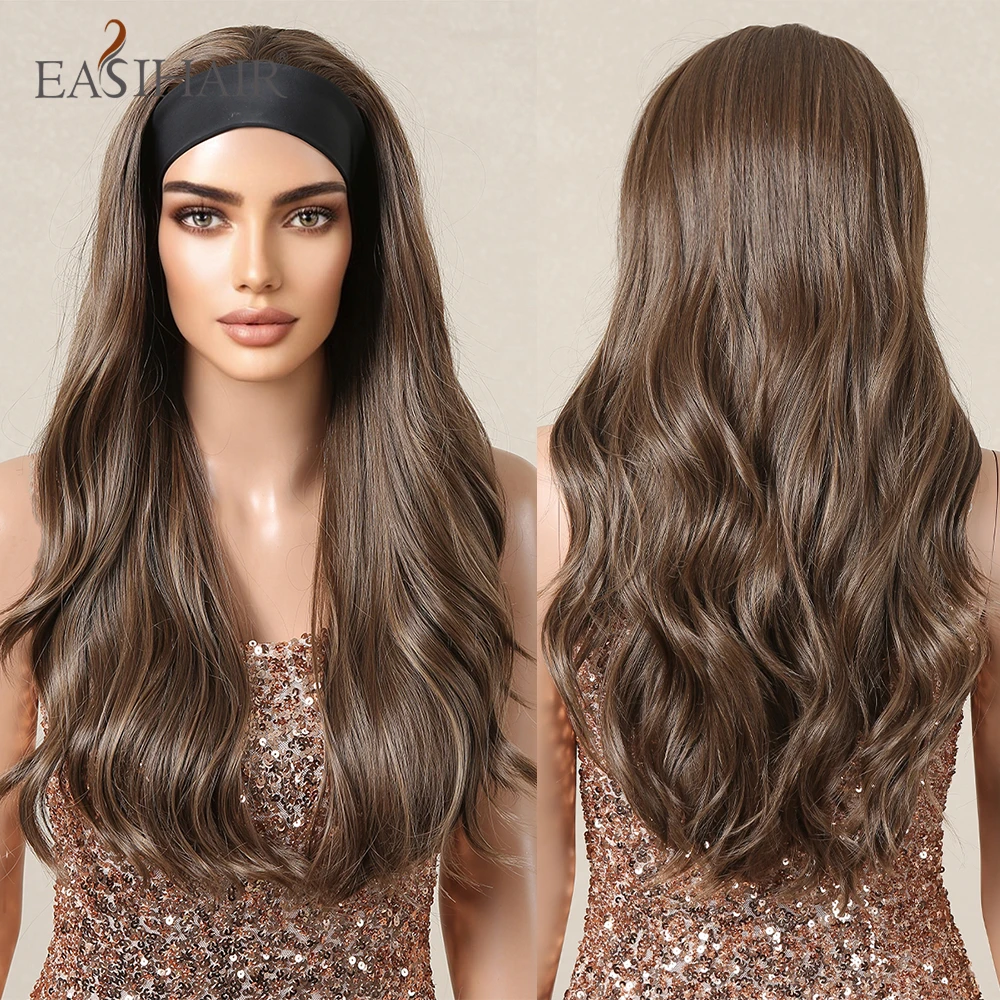 Women's Natural Wavy Brown Highlight Headband Wig