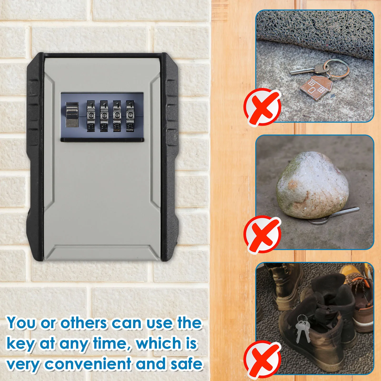 Key Safe Box Wall Mounted Key Lock Safe Box 4 Digit Combination Key Box Resettable Code Key Security Box Key Safe Storage Box