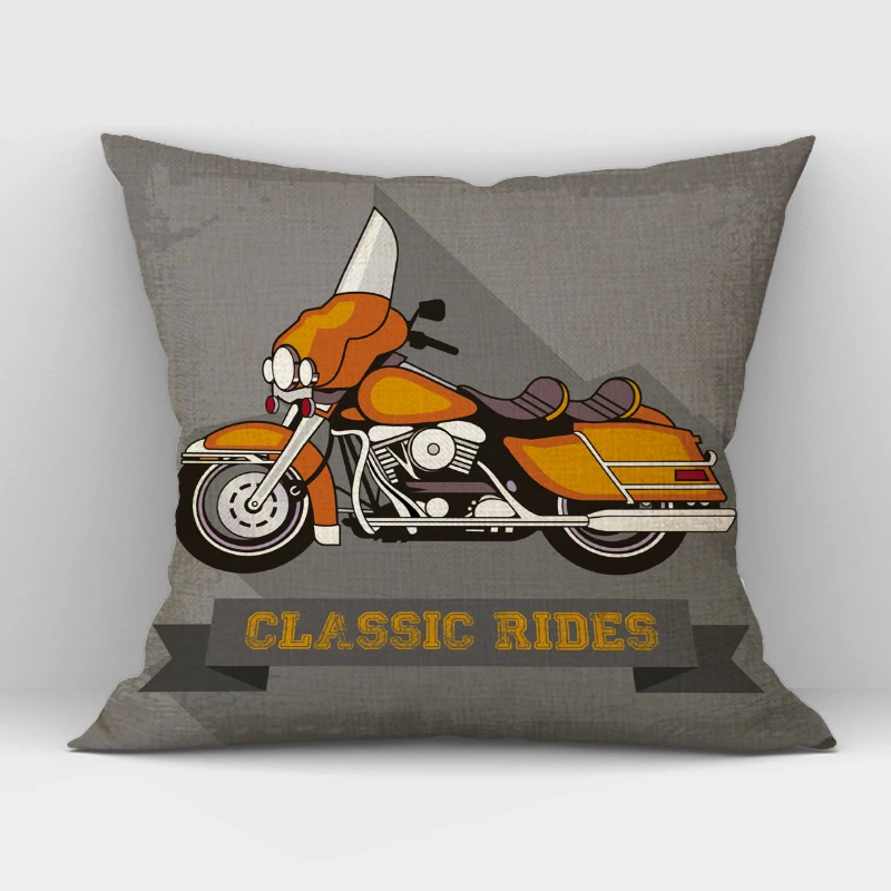 Retro Decorative Cushion Cover Cartoon Motorcycle Pillowcase Mobile Bike Pillow Case for Car Sofa Home Decor