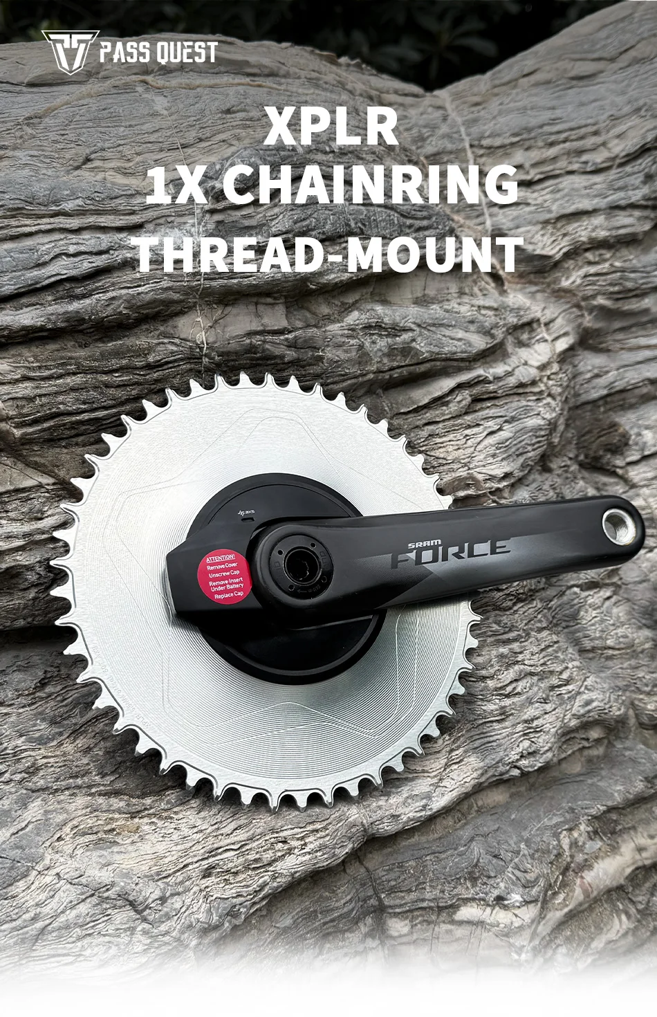 PASS QUEST Gewindekettenblatt – Kompatibel mit SRM E1 AXS Integriertem Gewinde-Spider-Leistungsmesser (Gravel 1x) – Detail 1