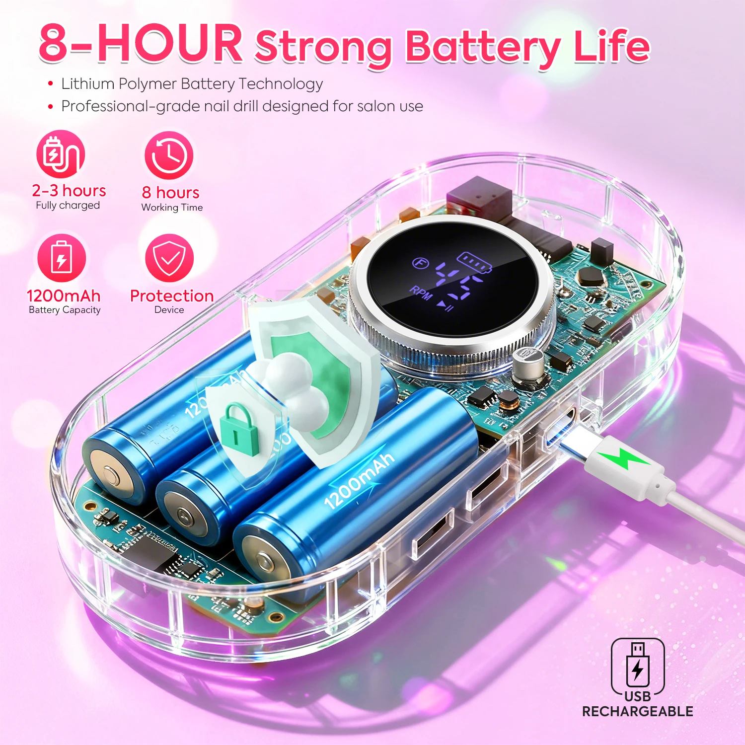 45000 دورة في الدقيقة قابلة للشحن مسمار الحفر آلة أظافر المهنية مسمار الحفر مع شاشة الكريستال السائل المحمولة اللاسلكي الحفر مجموعة مسمار أداة #4