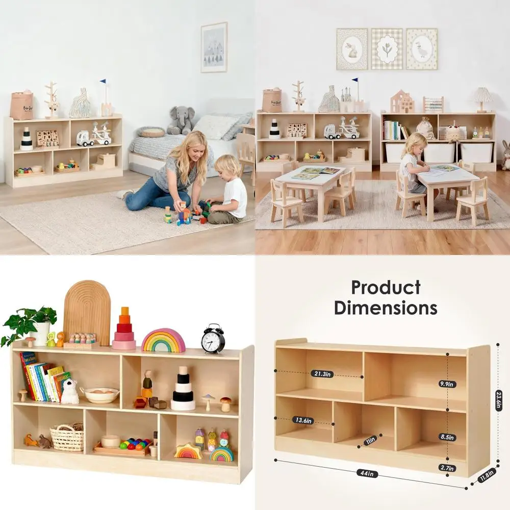

Деревянная полка для игрушек для детей, органайзер для книг и игрушек Монтессори с открытыми стеллажами, 5-секционный настраиваемый макет для детской комнаты, Pla