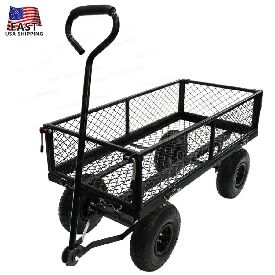 3 cu. ft. 300 lbs Capacity Removable Sides Metal Mesh Heavy Duty Utility Wagon Outdoor Garden Cart Black