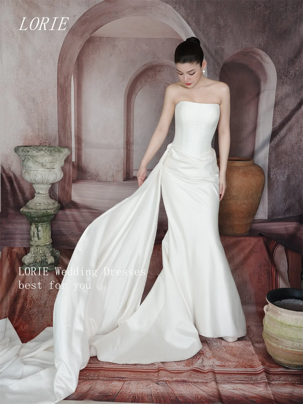 LORIE فستان زفاف حورية البحر فاخر بدون حمالات فساتين زفاف مشد بسيط ثوب زفاف مخصص 2026 #3