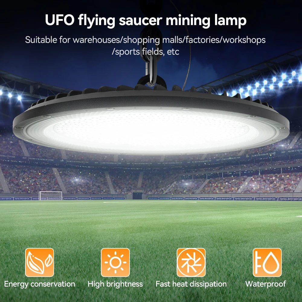 Imagem -02 - Ufo Led Projector Industrial Ip65 Lâmpada Impermeável Garagem Ginásio Fábrica Armazém High Bay Lights 100265v 100w 200w