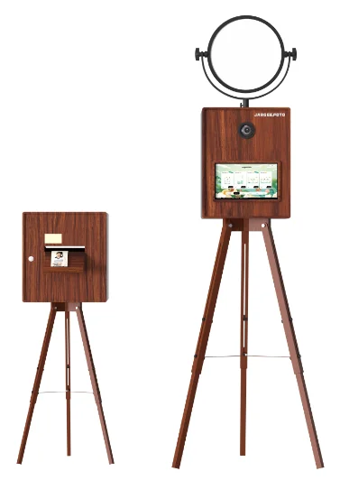 customize Retro Wooden Interactive Instant Print Photo Booth Camera Tripod Stand Indoor Events Compatible Smartphones SLR
