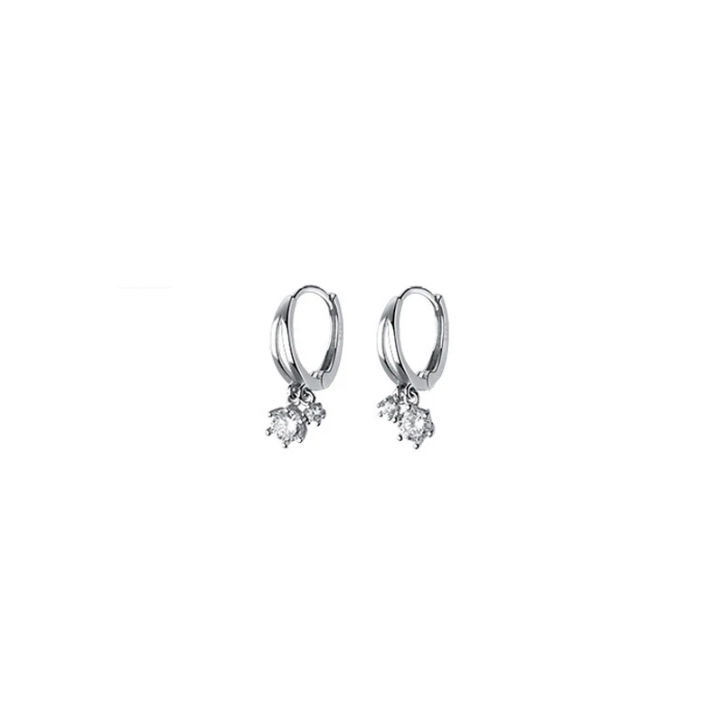 Pendientes de plata de ley 100% 925 para mujer, aretes con forma brillante, hebilla para la oreja, circonita ágil, joyería de moda para boda