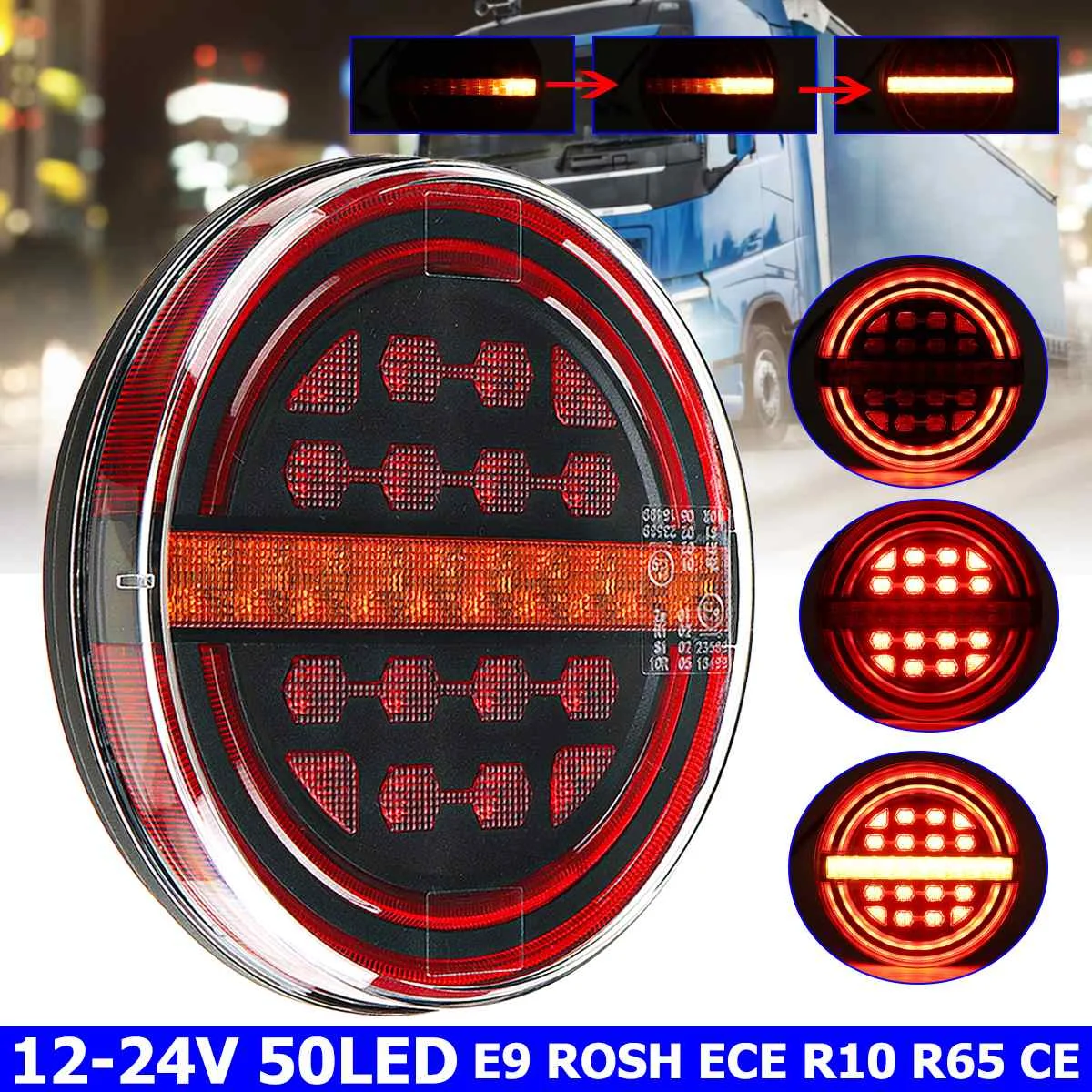 

1pcs 12-24V Round LED Truck Trailer Tail Light Rear Light Brake DRL Turn Signal Lamp for Car Bus Van Boat Caravan Lorry