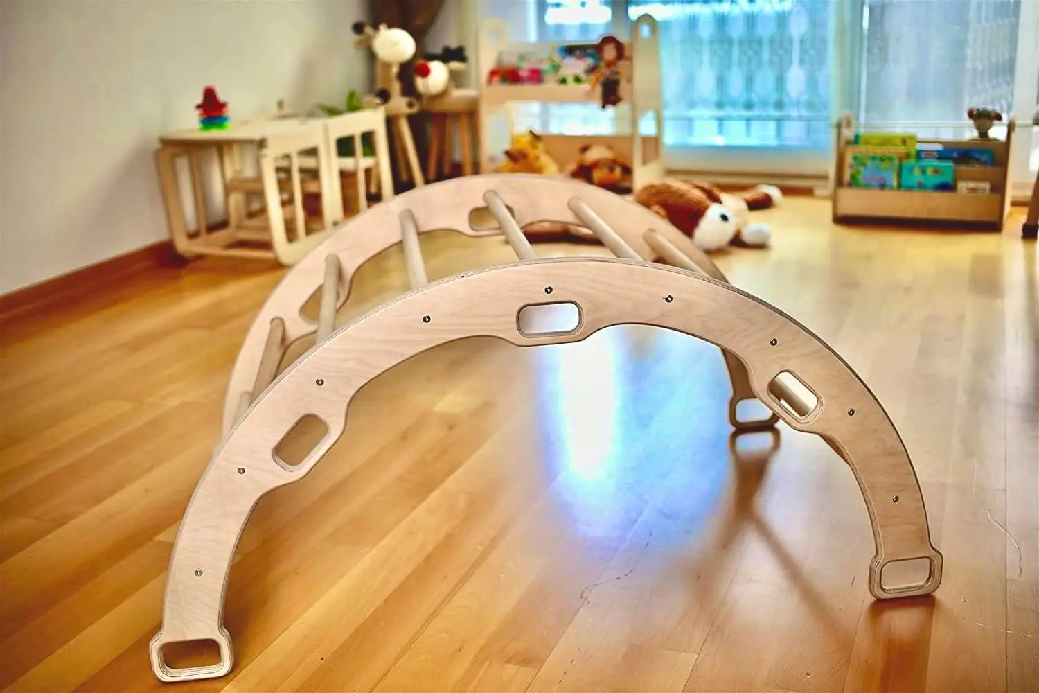 Arco de escalada |   Arco de balancim Montessori |   Arco com almofada aconchegante |   Arco de escalada de madeira com almofada |   Espaço