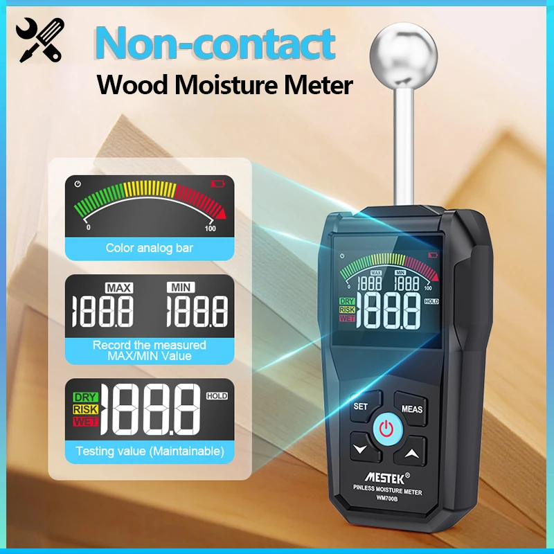 

Wood Moisture Meter Non-destructive Spherical Hygrometer Non-contact Timber Damp Detector Self Calibration Humidity Tester