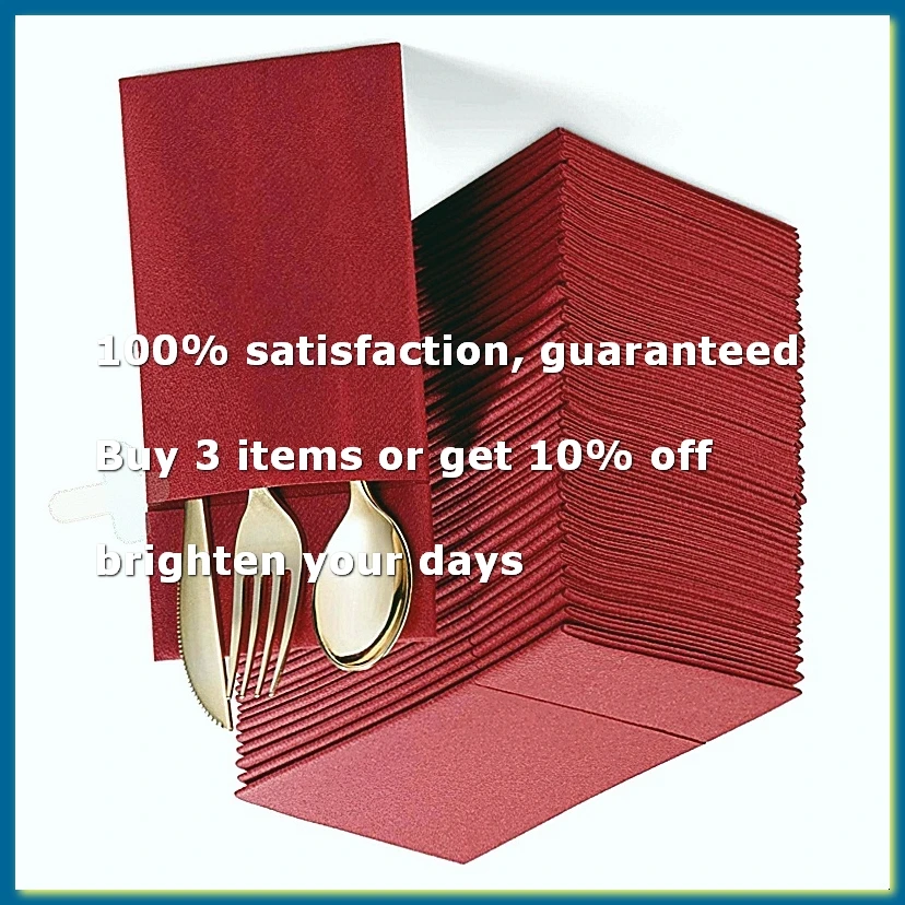 50PCS Disposable Dinner Napkins with Built-in Flatware Pocket,Prefolded Cloth Like Paper Napkins for Wedding Party Red