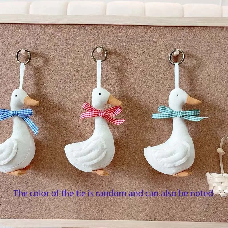 Nordic Style Cute White Goose Plush Keychain with Bow Ribbon Stuffed Duck Doll Bag Charm Hanging Ornament Animal Pendant Gift