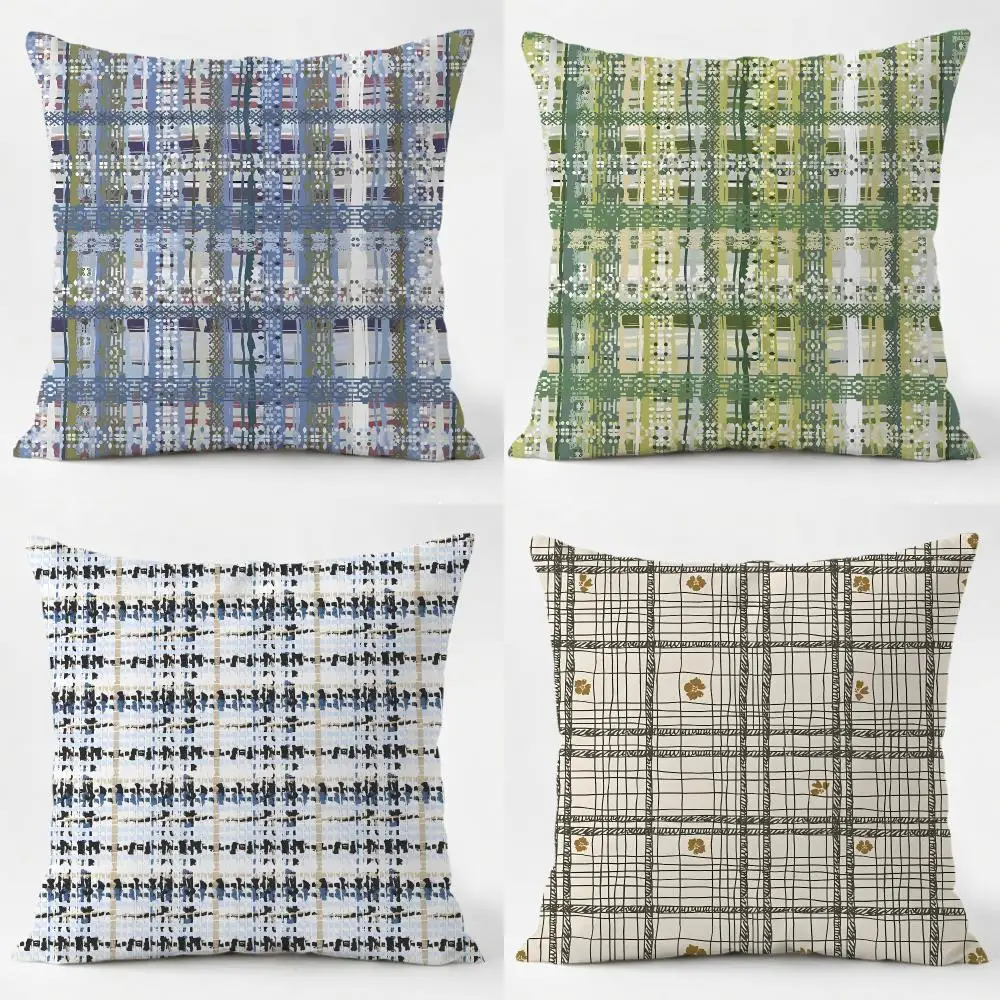 Minimalist Soft Elegant Gentle Check Pattern Cushion Cover Sofa Home Living Room Car Decor Washable Square Pillowcase