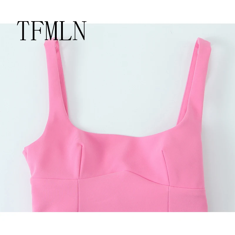 TFMLN جديد الصيف النساء عارية الذراعين القوس القمم موضة ساحة الرقبة سليم تانك القمم الصلبة بروتيل Y2k سترات البنطال القصير ملابس امرأة