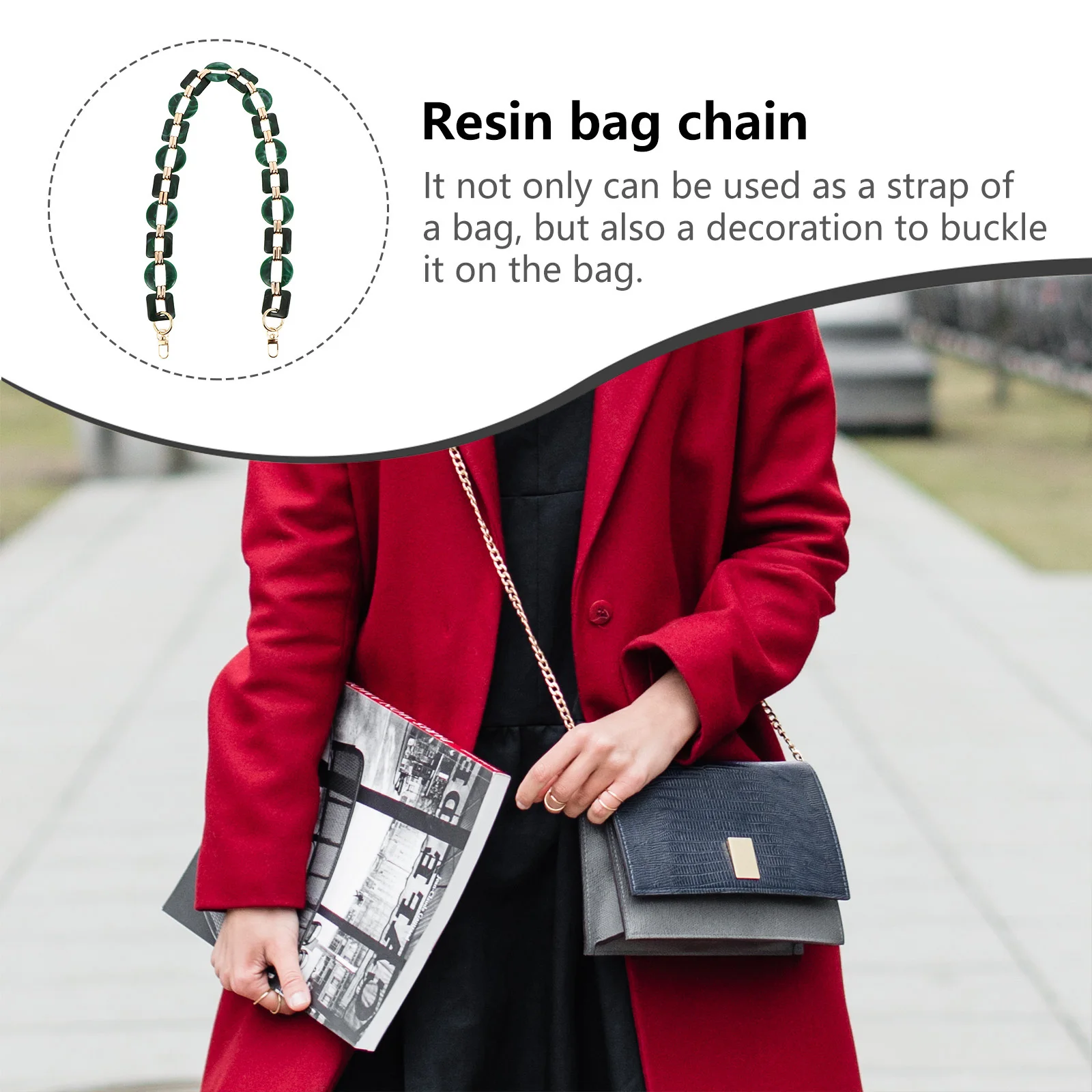 레진 백 체인 레트로 컬러 대비 창의적인 장식 스트랩 탈부착 가능한 교체용 가방 액세서리 가볍고 휴대 가능